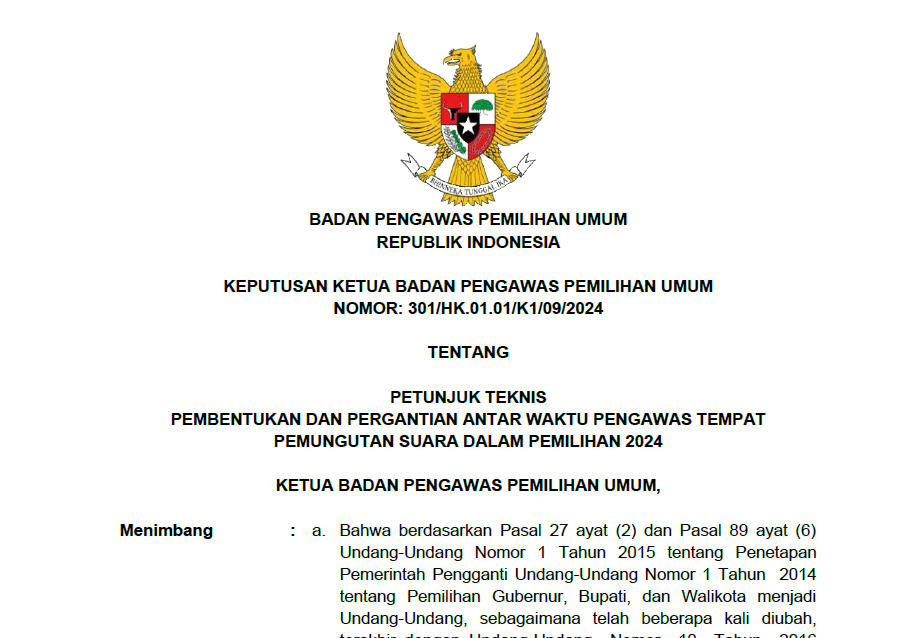 SK Tentang Petunjuk Teknis Pembentukan dan Pergantian Antar Waktu ptps