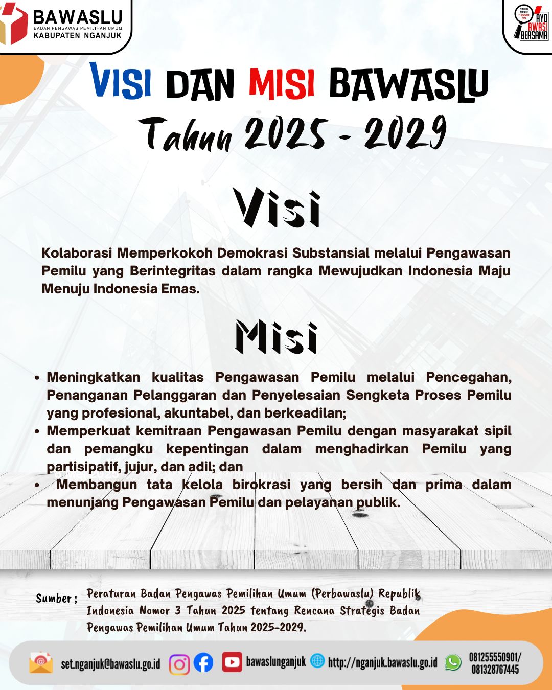 Visi Misi Bawaslu Tahun 2025 - 2029
